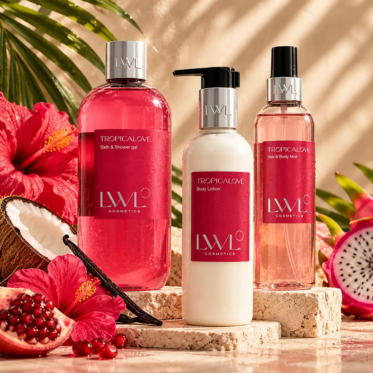 TropicaLove - Set Regalo con Profumo Capelli, Crema Corpo e Bagno Doccia
