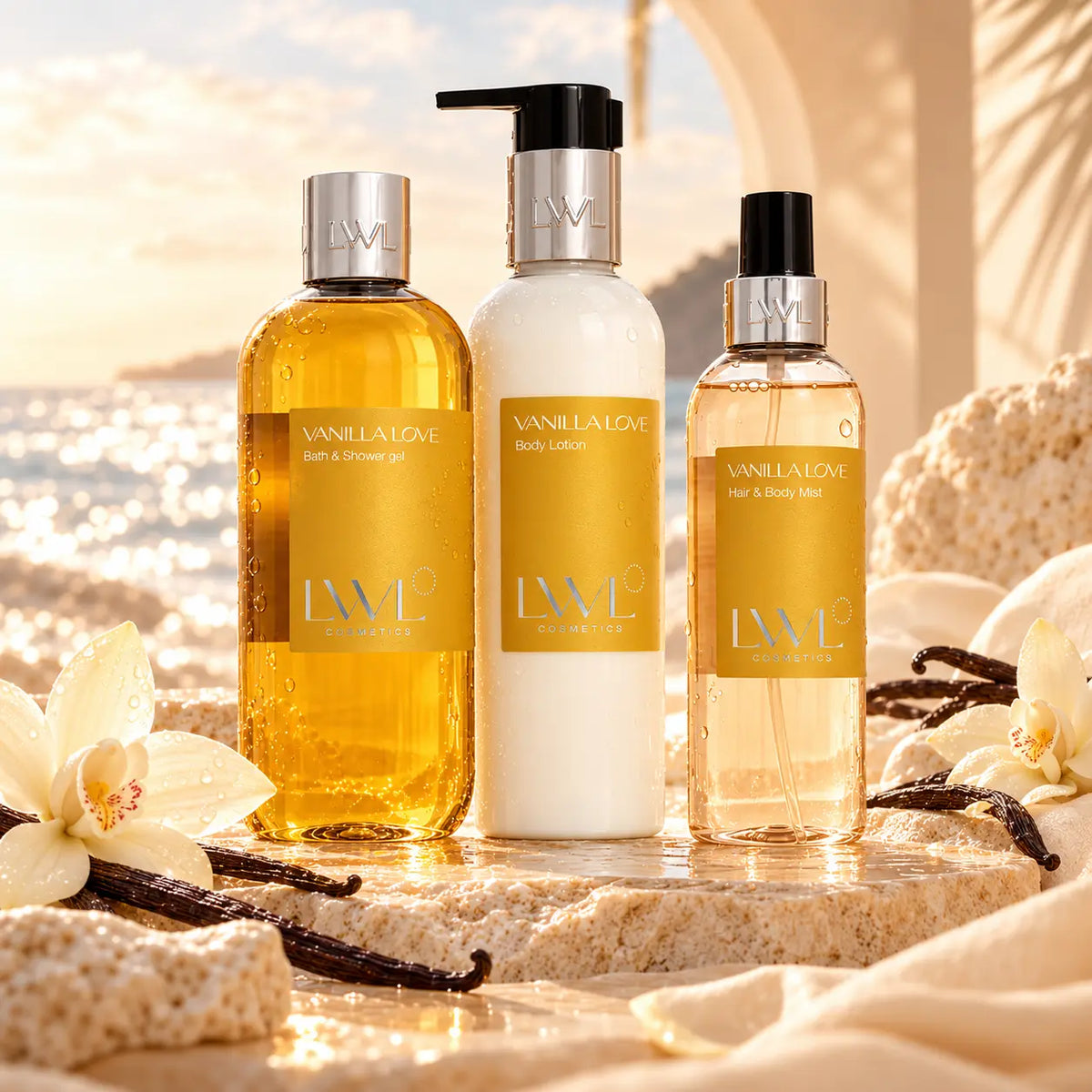 Vanilla Love - Set Regalo Profumo Capelli, Crema Corpo e Bagno Doccia